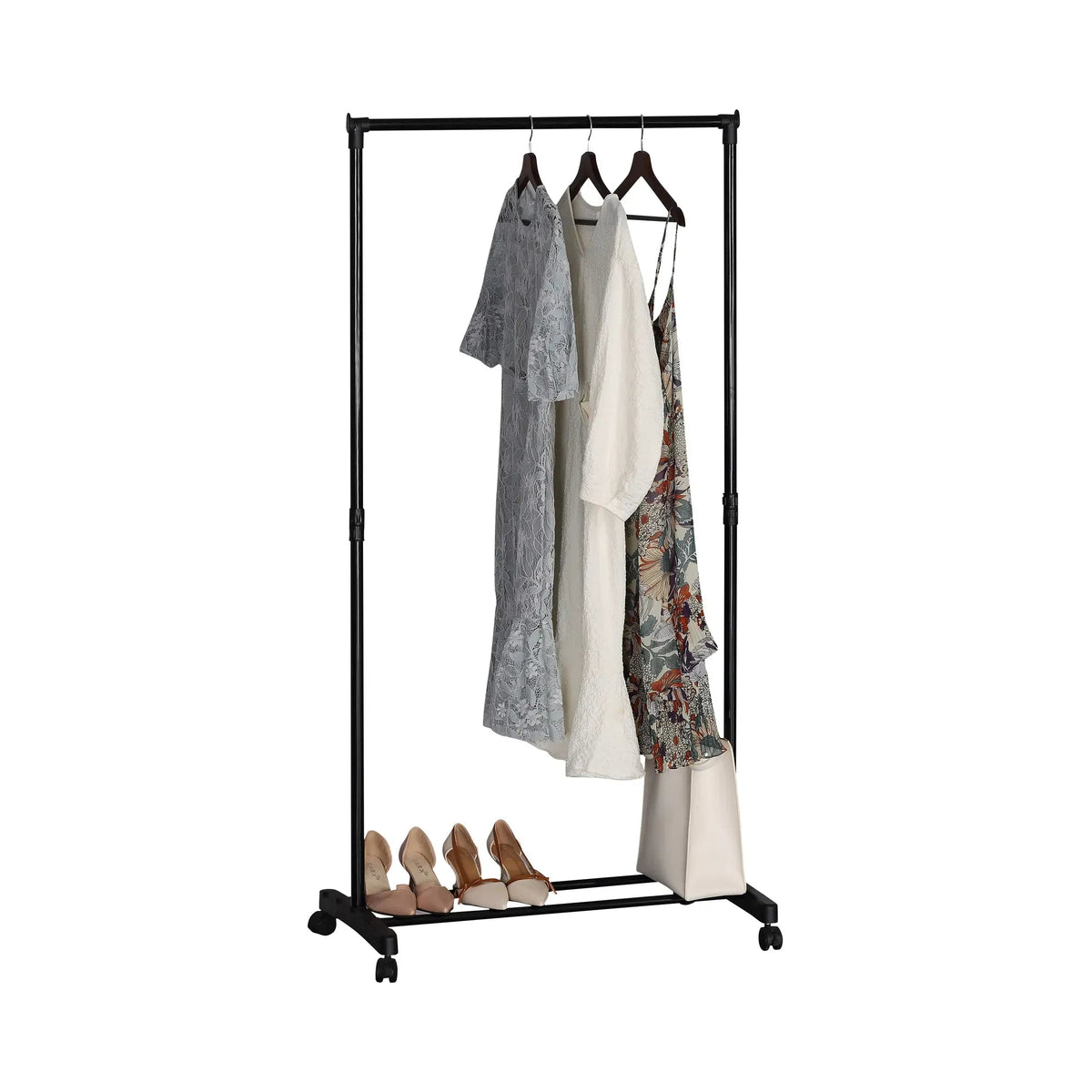 Adjustable Height Clothes Rack with Wheels and Bottom Bars for Shoes - Black - Home & Garden > Storage > Clothing & Wardrobe Storage - Rivercity House & Home Co. (ABN 18 642 972 209) - Affordable Modern Furniture Australia