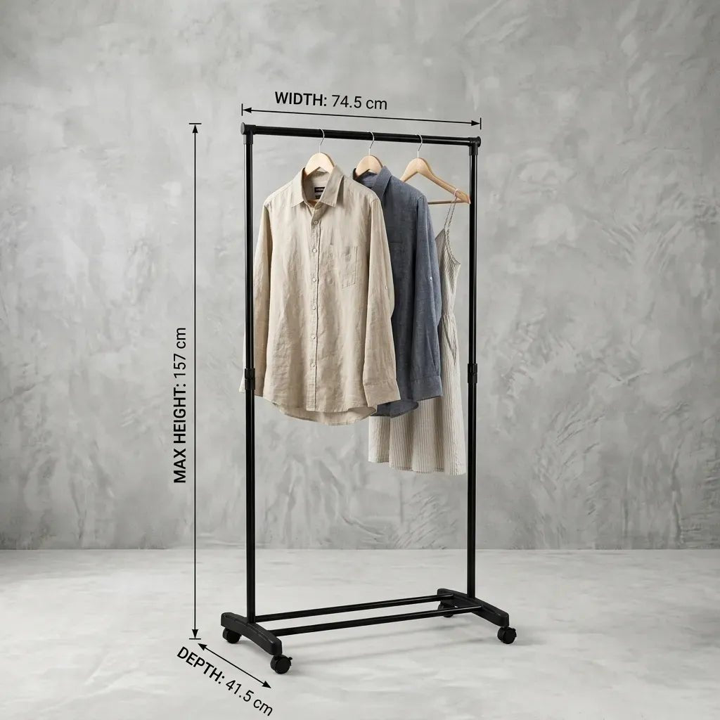 Adjustable Height Clothes Rack with Wheels and Bottom Bars for Shoes - Black - Home & Garden > Storage > Clothing & Wardrobe Storage - Rivercity House & Home Co. (ABN 18 642 972 209) - Affordable Modern Furniture Australia