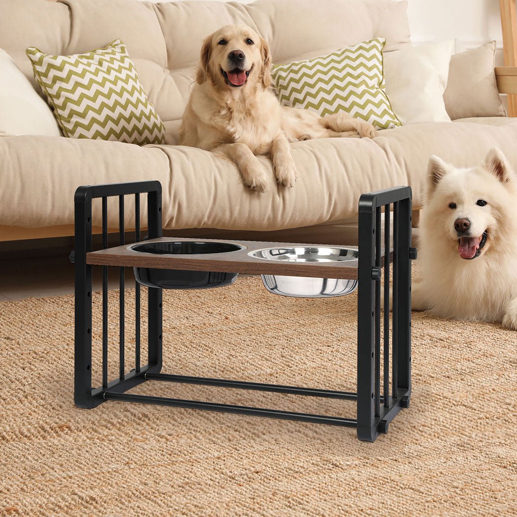 Adjustable Height Large Elevated Pet Feeder with Slow Feed Bowl - Black - Rivercity House & Home Co. (ABN 18 642 972 209) - Affordable Modern Furniture Australia