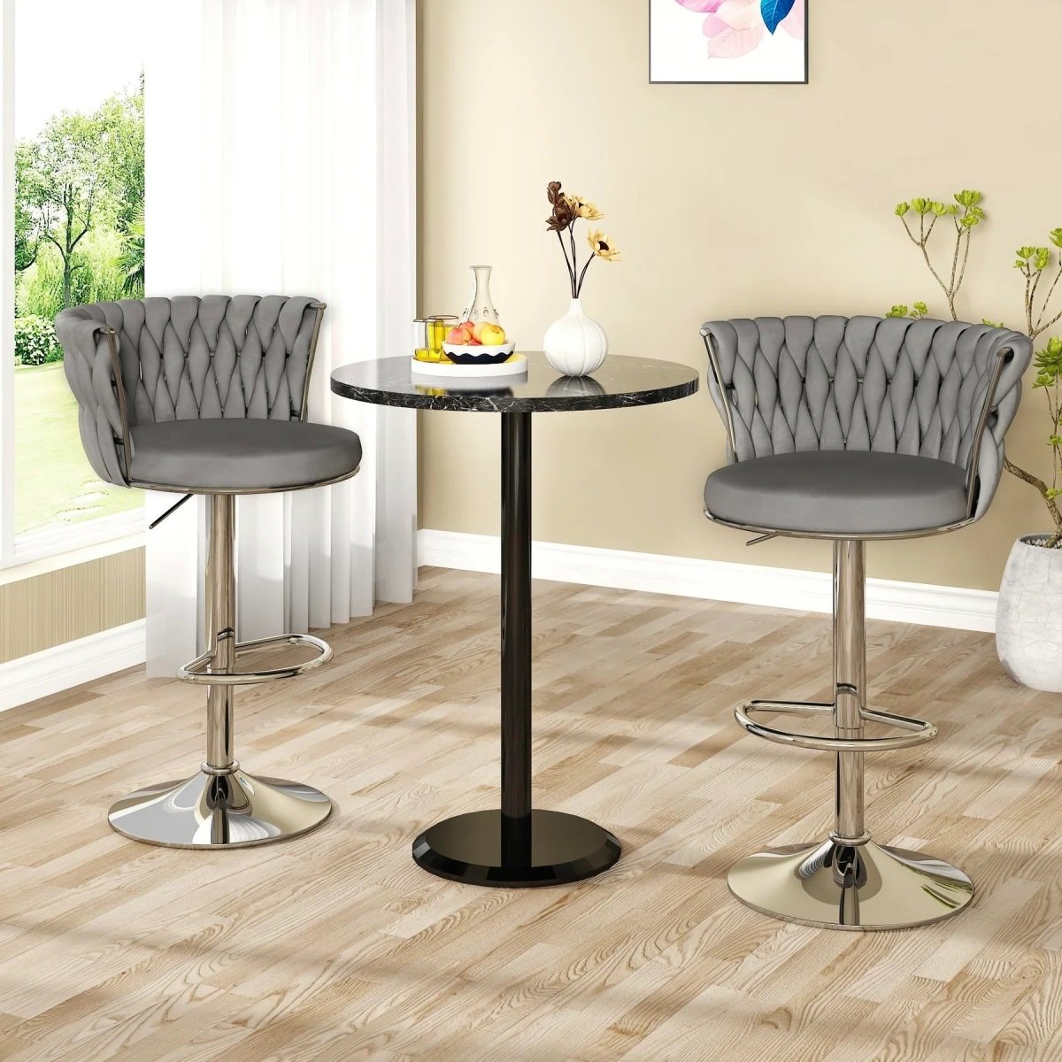 Adjustable Height Modern Velvet Swivel Counter Stool Set of 2 with Metal Frame - Grey - Furniture > Bar Stools & Chairs > Table & Bar Stools - Rivercity House & Home Co. (ABN 18 642 972 209) - Affordable Modern Furniture Australia