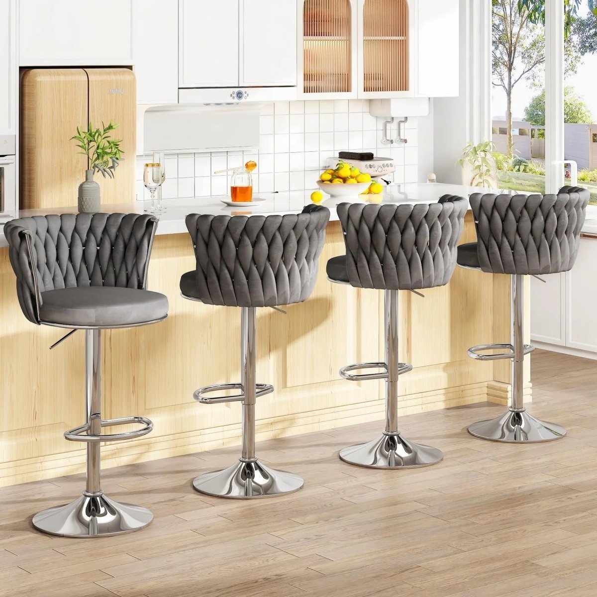 Adjustable Height Modern Velvet Swivel Counter Stool Set of 2 with Metal Frame - Grey - Furniture > Bar Stools & Chairs > Table & Bar Stools - Rivercity House & Home Co. (ABN 18 642 972 209) - Affordable Modern Furniture Australia