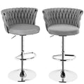 Adjustable Height Modern Velvet Swivel Counter Stool Set of 2 with Metal Frame - Grey