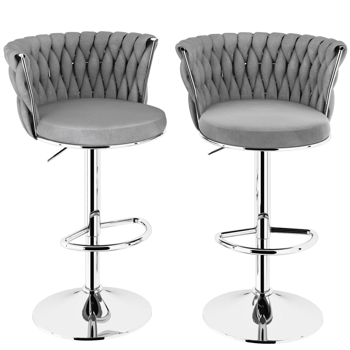 Adjustable Height Modern Velvet Swivel Counter Stool Set of 2 with Metal Frame - Grey - Furniture > Bar Stools & Chairs > Table & Bar Stools - Rivercity House & Home Co. (ABN 18 642 972 209) - Affordable Modern Furniture Australia