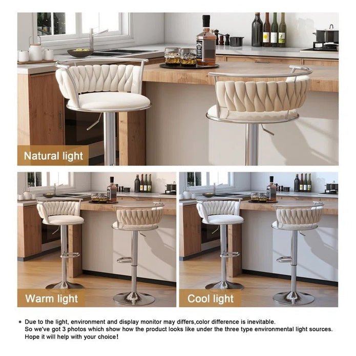 Adjustable Height Silver Metal Frame Velvet Upholstered Swivel Counter Stool Set of 2 - White - Furniture > Bar Stools & Chairs > Table & Bar Stools - Rivercity House & Home Co. (ABN 18 642 972 209) - Affordable Modern Furniture Australia