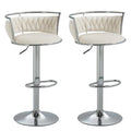 Adjustable Height Silver Metal Frame Velvet Upholstered Swivel Counter Stool Set of 2 - White