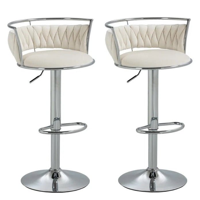 Adjustable Height Silver Metal Frame Velvet Upholstered Swivel Counter Stool Set of 2 - White - Furniture > Bar Stools & Chairs > Table & Bar Stools - Rivercity House & Home Co. (ABN 18 642 972 209) - Affordable Modern Furniture Australia
