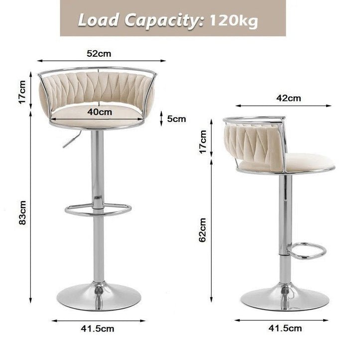 Adjustable Height Silver Metal Frame Velvet Upholstered Swivel Counter Stool Set of 2 - White - Furniture > Bar Stools & Chairs > Table & Bar Stools - Rivercity House & Home Co. (ABN 18 642 972 209) - Affordable Modern Furniture Australia