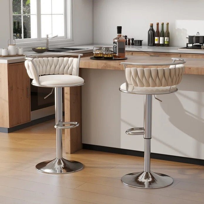Adjustable Height Silver Metal Frame Velvet Upholstered Swivel Counter Stool Set of 2 - White - Furniture > Bar Stools & Chairs > Table & Bar Stools - Rivercity House & Home Co. (ABN 18 642 972 209) - Affordable Modern Furniture Australia