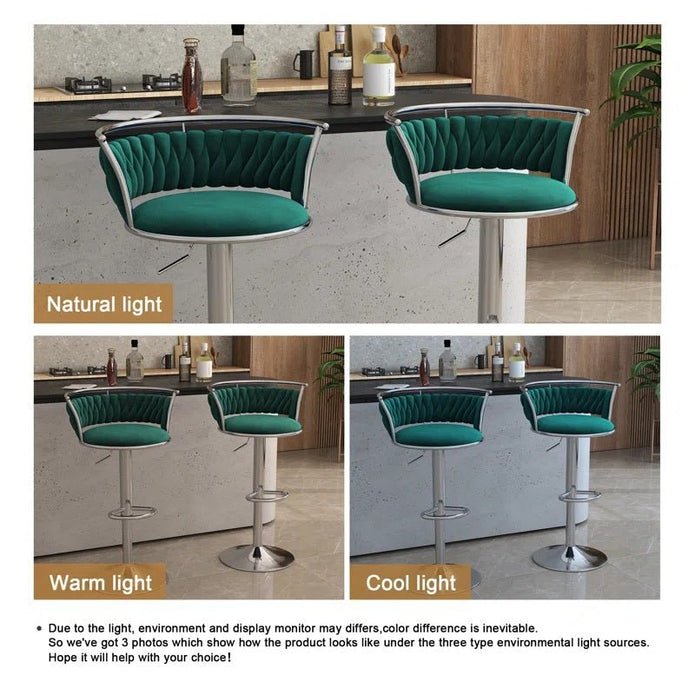 Adjustable Height Velvet Upholstered Swivel Counter Stools with Metal Frame Set of 2 - Emerald Green - Furniture > Bar Stools & Chairs > Table & Bar Stools - Rivercity House & Home Co. (ABN 18 642 972 209) - Affordable Modern Furniture Australia