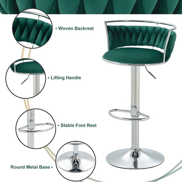 Adjustable Height Velvet Upholstered Swivel Counter Stools with Metal Frame Set of 2 - Emerald Green - Furniture > Bar Stools & Chairs > Table & Bar Stools - Rivercity House & Home Co. (ABN 18 642 972 209) - Affordable Modern Furniture Australia