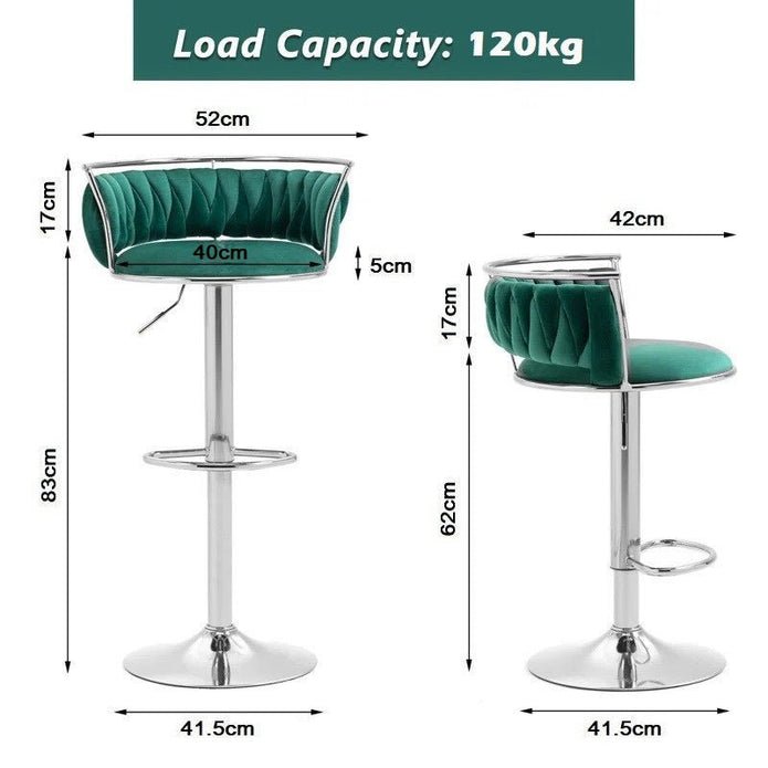 Adjustable Height Velvet Upholstered Swivel Counter Stools with Metal Frame Set of 2 - Emerald Green - Furniture > Bar Stools & Chairs > Table & Bar Stools - Rivercity House & Home Co. (ABN 18 642 972 209) - Affordable Modern Furniture Australia