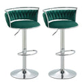 Adjustable Height Velvet Upholstered Swivel Counter Stools with Metal Frame Set of 2 - Emerald Green