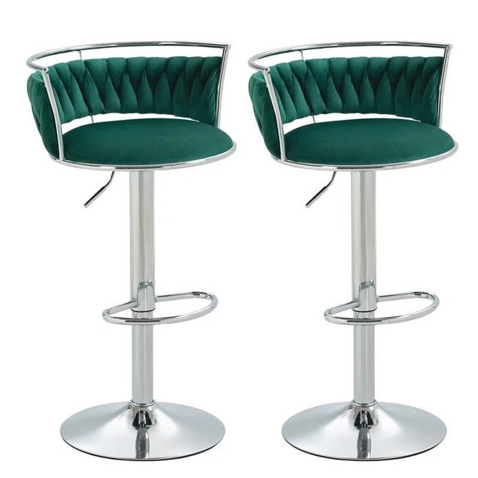 Adjustable Height Velvet Upholstered Swivel Counter Stools with Metal Frame Set of 2 - Emerald Green - Furniture > Bar Stools & Chairs > Table & Bar Stools - Rivercity House & Home Co. (ABN 18 642 972 209) - Affordable Modern Furniture Australia