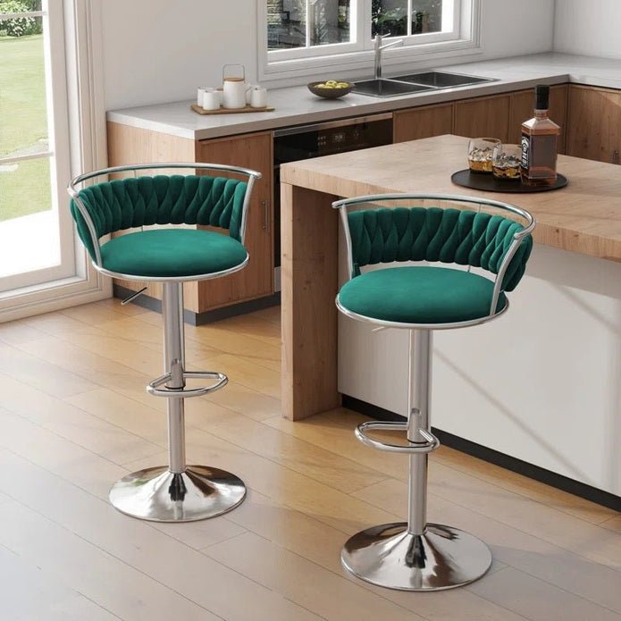 Adjustable Height Velvet Upholstered Swivel Counter Stools with Metal Frame Set of 2 - Emerald Green - Furniture > Bar Stools & Chairs > Table & Bar Stools - Rivercity House & Home Co. (ABN 18 642 972 209) - Affordable Modern Furniture Australia
