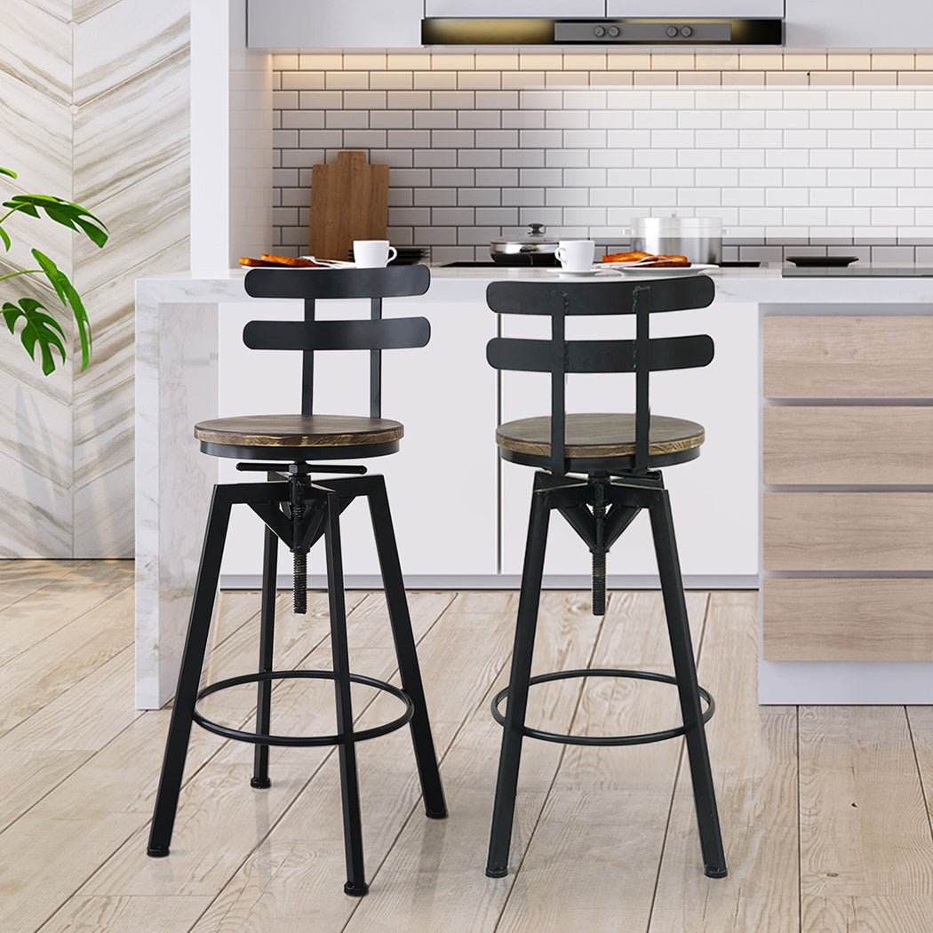 Adjustable Industrial Bar Stool with Swivel - Brown - Rivercity House & Home Co. (ABN 18 642 972 209) - Affordable Modern Furniture Australia