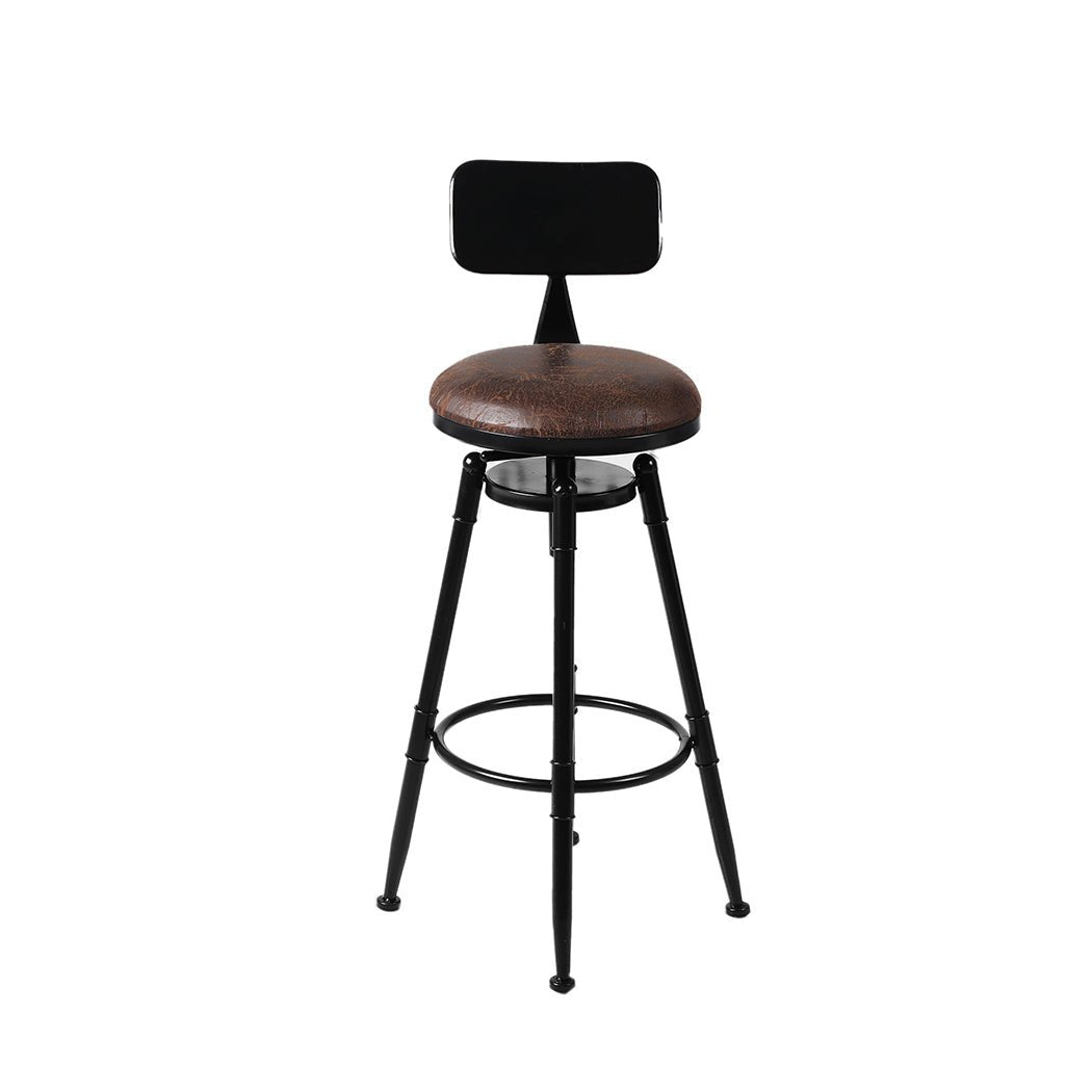 Adjustable Industrial Kitchen Bar Stool with PU Leather Seat - Brown - Rivercity House & Home Co. (ABN 18 642 972 209) - Affordable Modern Furniture Australia
