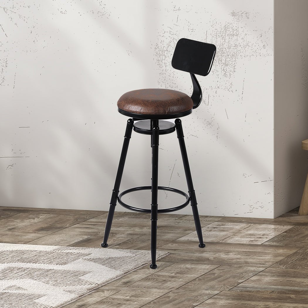 Adjustable Industrial Kitchen Bar Stool with PU Leather Seat - Brown - Rivercity House & Home Co. (ABN 18 642 972 209) - Affordable Modern Furniture Australia