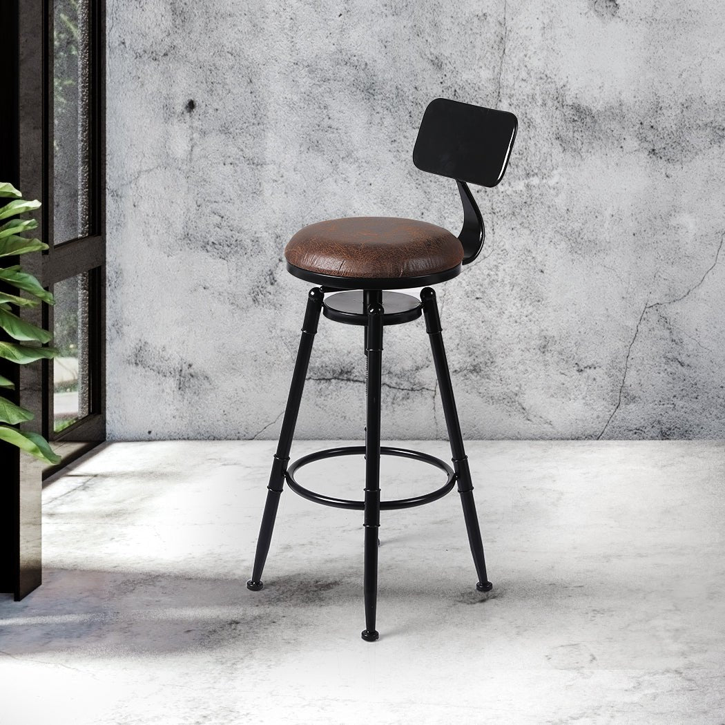 Adjustable Industrial Kitchen Bar Stool with PU Leather Seat - Brown - Rivercity House & Home Co. (ABN 18 642 972 209) - Affordable Modern Furniture Australia