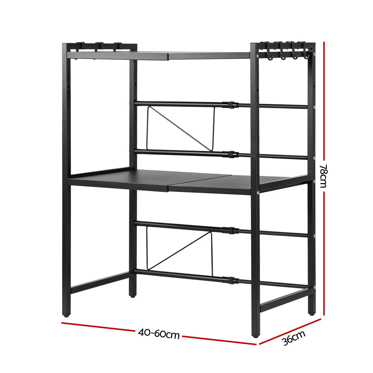 Adjustable Kitchen Microwave Stand 40-60cm x 78cm 2-Tier Metal Rack - Black - Home & Garden > Kitchenware > Kitchen Utensils - Rivercity House & Home Co. (ABN 18 642 972 209) - Affordable Modern Furniture Australia