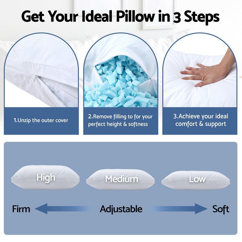Adjustable Loft Shredded Memory Foam Pillow 70x45cm - White - Home & Garden > Bedding > Pillows - Rivercity House & Home Co. (ABN 18 642 972 209) - Affordable Modern Furniture Australia