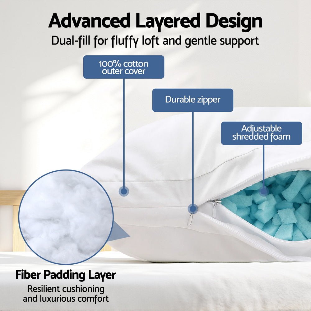 Adjustable Loft Shredded Memory Foam Pillow 70x45cm - White - Home & Garden > Bedding > Pillows - Rivercity House & Home Co. (ABN 18 642 972 209) - Affordable Modern Furniture Australia