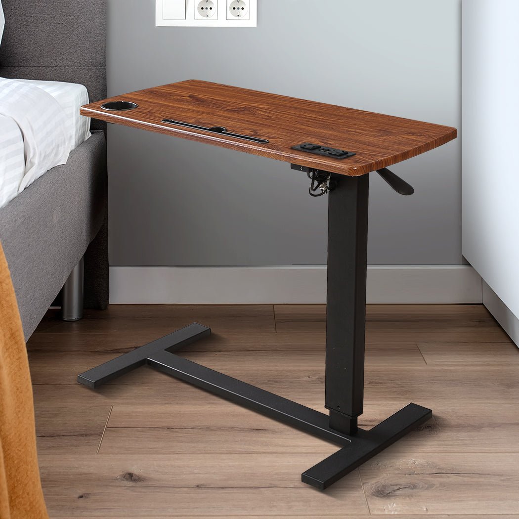 Adjustable Mobile Foldable Standing Desk with USB Charging and Wheels - Brown - Rivercity House & Home Co. (ABN 18 642 972 209) - Affordable Modern Furniture Australia