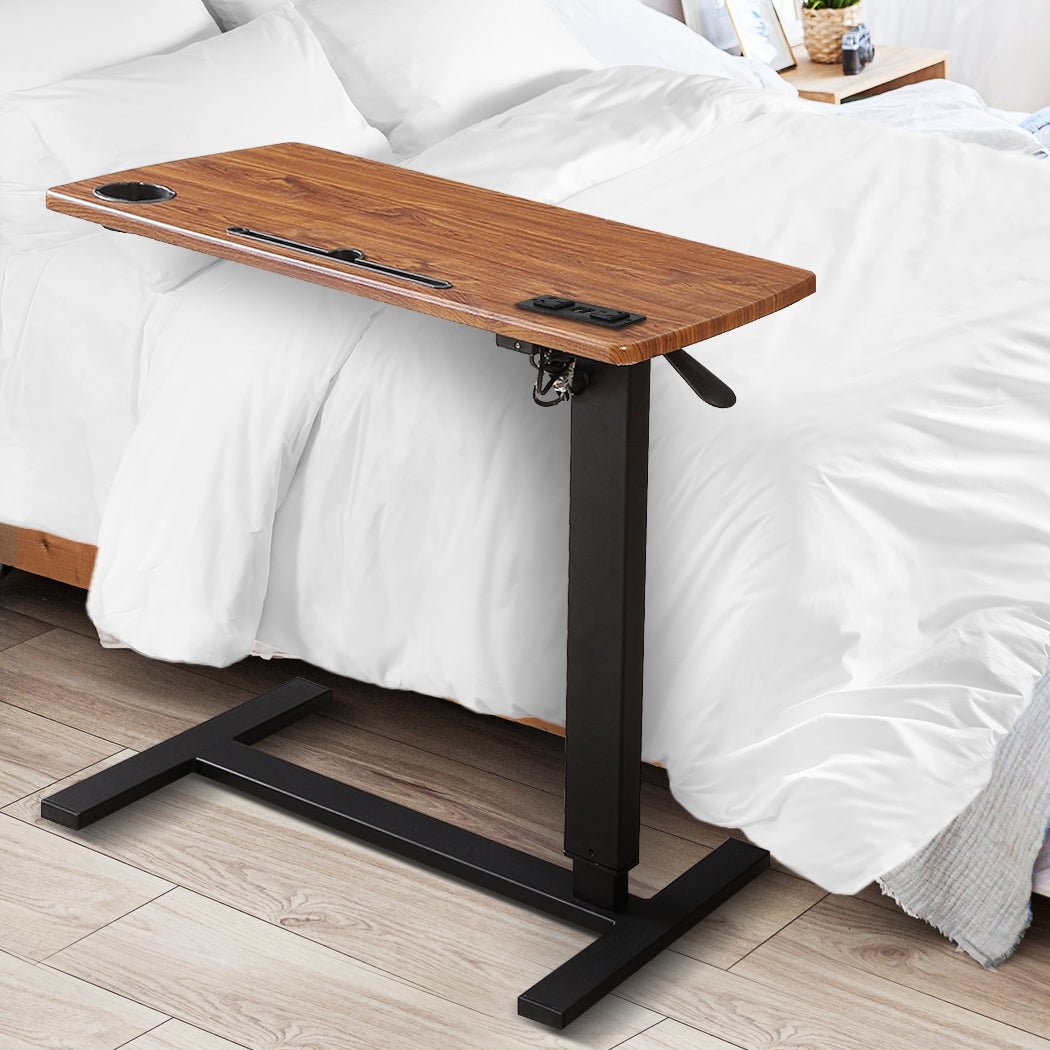 Adjustable Mobile Foldable Standing Desk with USB Charging and Wheels - Brown - Rivercity House & Home Co. (ABN 18 642 972 209) - Affordable Modern Furniture Australia