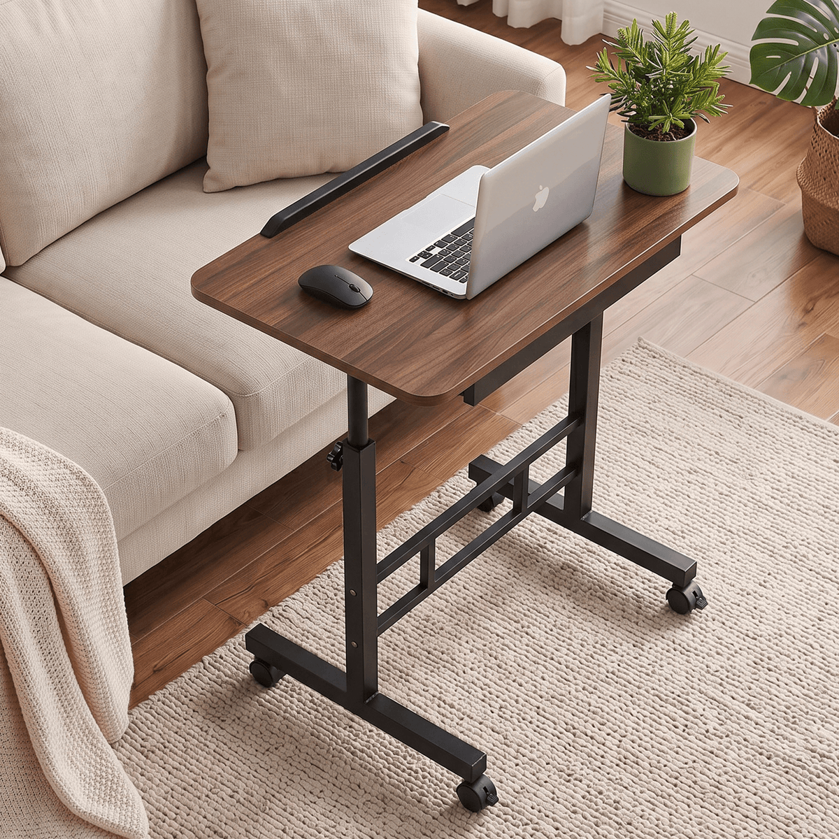 Adjustable Mobile Laptop Desk with Hidden Storage Bedside Table - Walnut - Furniture > Office > Desks - Rivercity House & Home Co. (ABN 18 642 972 209) - Affordable Modern Furniture Australia