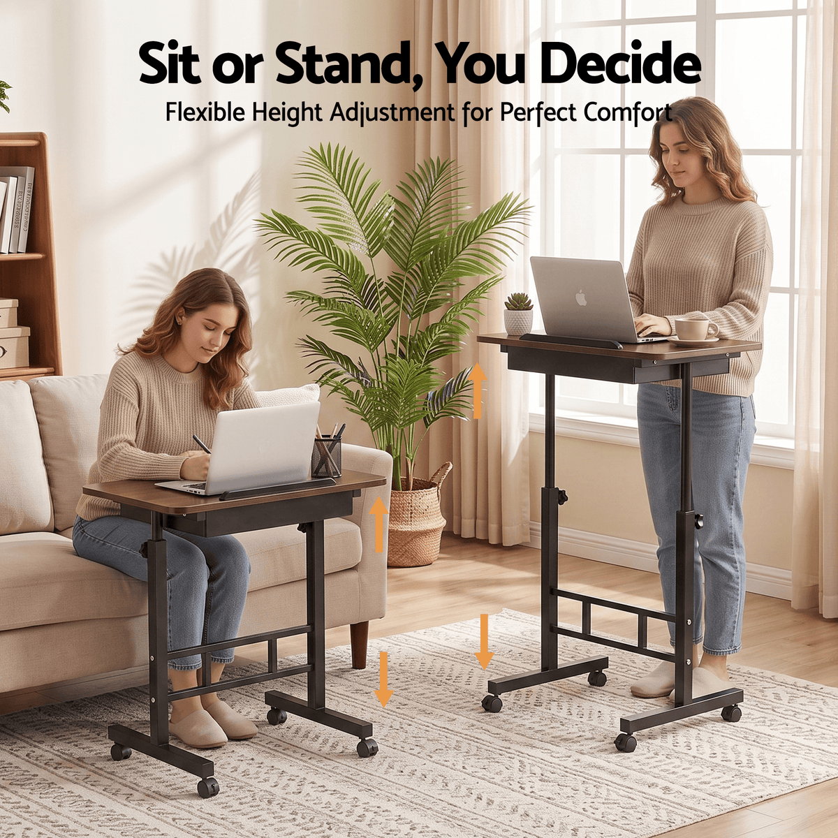 Adjustable Mobile Laptop Desk with Hidden Storage Bedside Table - Walnut - Furniture > Office > Desks - Rivercity House & Home Co. (ABN 18 642 972 209) - Affordable Modern Furniture Australia