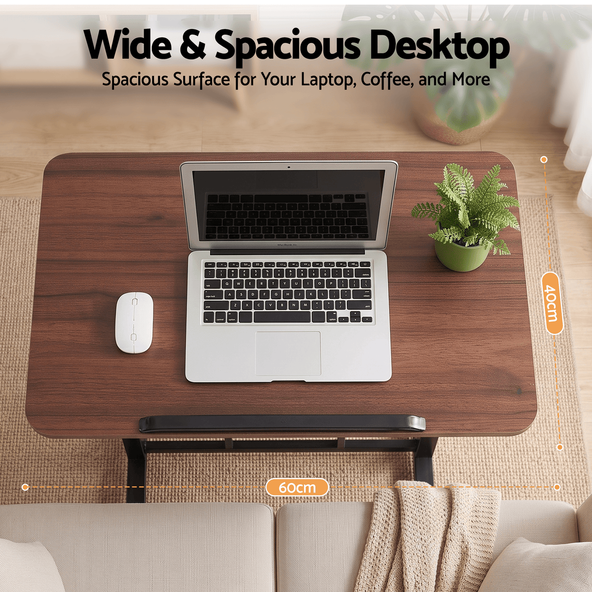 Adjustable Mobile Laptop Desk with Hidden Storage Bedside Table - Walnut - Furniture > Office > Desks - Rivercity House & Home Co. (ABN 18 642 972 209) - Affordable Modern Furniture Australia