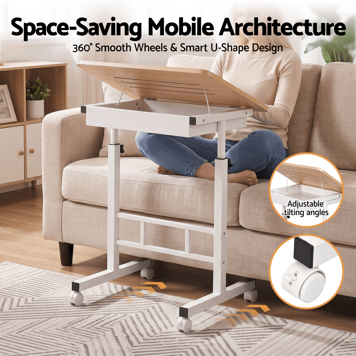 Adjustable Mobile Laptop Desk with Hidden Storage Wood Finish - Light Wood - Furniture > Office > Desks - Rivercity House & Home Co. (ABN 18 642 972 209) - Affordable Modern Furniture Australia