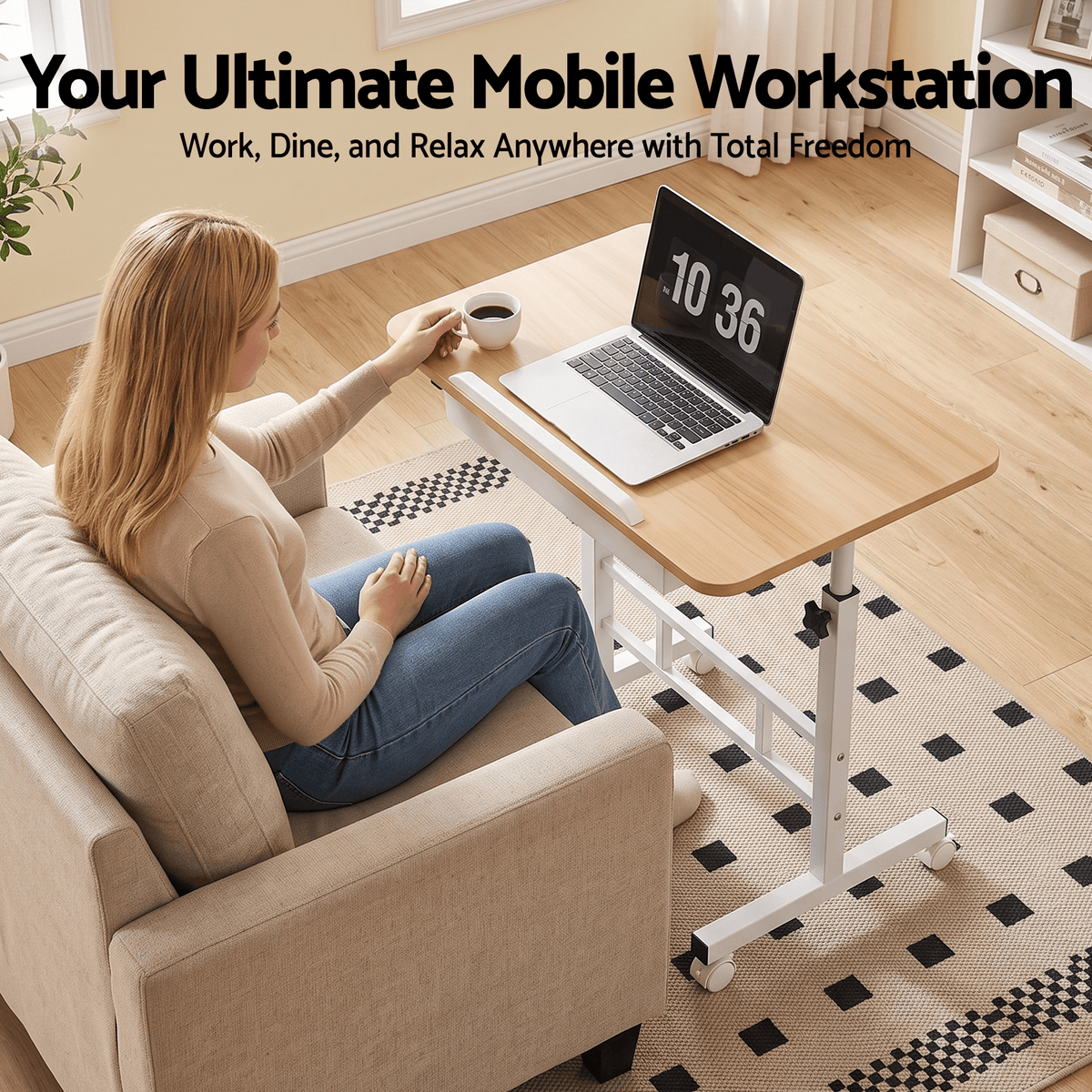 Adjustable Mobile Laptop Desk with Hidden Storage Wood Finish - Light Wood - Furniture > Office > Desks - Rivercity House & Home Co. (ABN 18 642 972 209) - Affordable Modern Furniture Australia