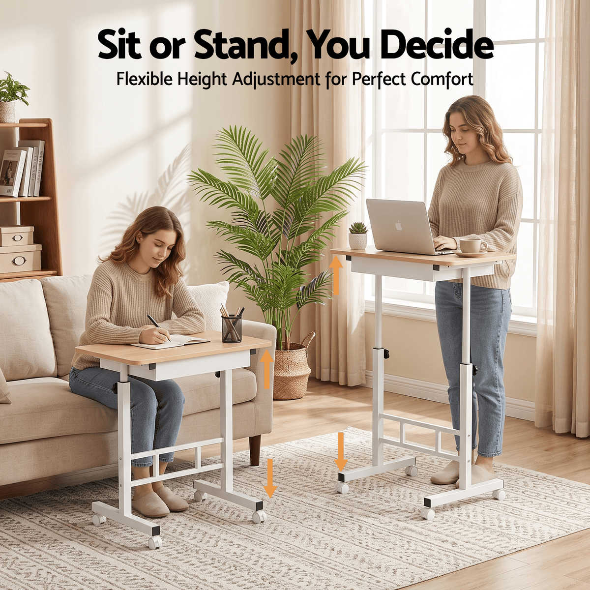 Adjustable Mobile Laptop Desk with Hidden Storage Wood Finish - Light Wood - Furniture > Office > Desks - Rivercity House & Home Co. (ABN 18 642 972 209) - Affordable Modern Furniture Australia