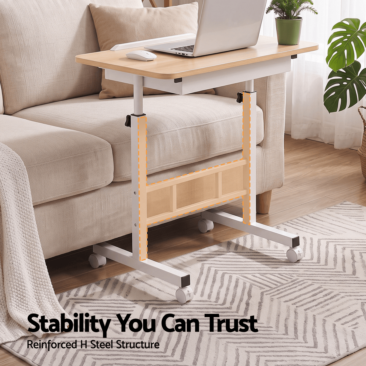 Adjustable Mobile Laptop Desk with Hidden Storage Wood Finish - Light Wood - Furniture > Office > Desks - Rivercity House & Home Co. (ABN 18 642 972 209) - Affordable Modern Furniture Australia