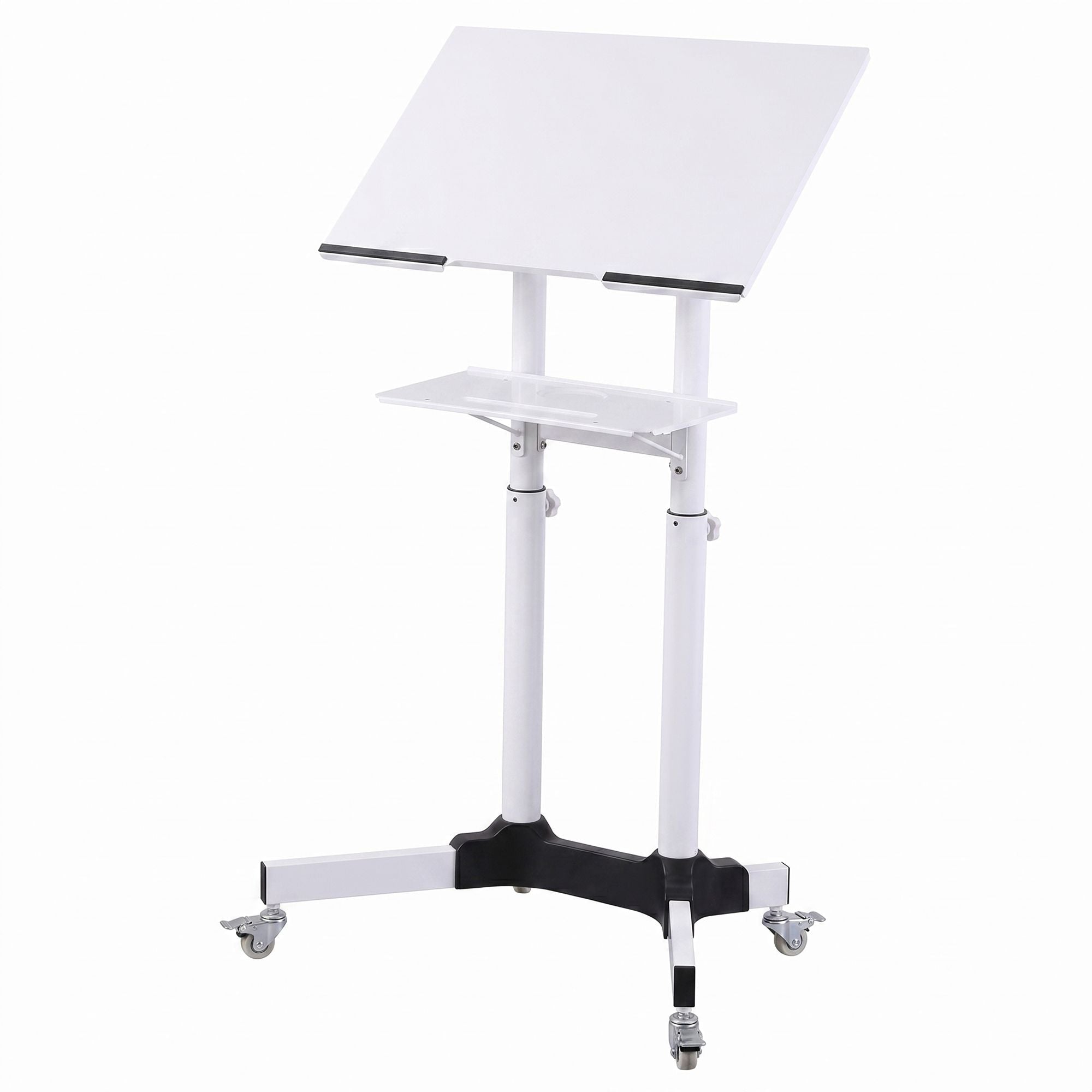 Adjustable Mobile Lectern Stand with Wheels Sit-to-Stand Podium - White - Furniture > Office > Desks - Rivercity House & Home Co. (ABN 18 642 972 209) - Affordable Modern Furniture Australia