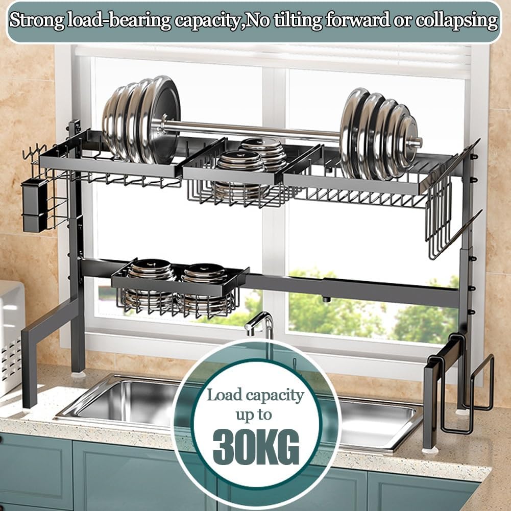 Adjustable Over the Sink Dish Drying Rack with Utensil Holder, Hooks & Cutting Board Rack for Kitchen Counter Storage - Home & Garden > DIY > Kitchen & Bathroom DIY - Rivercity House & Home Co. (ABN 18 642 972 209) - Affordable Modern Furniture Australia