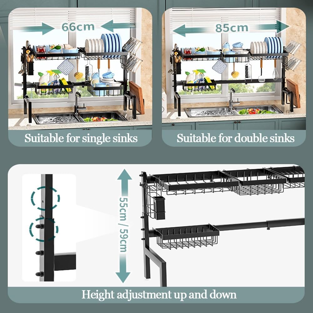 Adjustable Over the Sink Dish Drying Rack with Utensil Holder, Hooks & Cutting Board Rack for Kitchen Counter Storage - Home & Garden > DIY > Kitchen & Bathroom DIY - Rivercity House & Home Co. (ABN 18 642 972 209) - Affordable Modern Furniture Australia