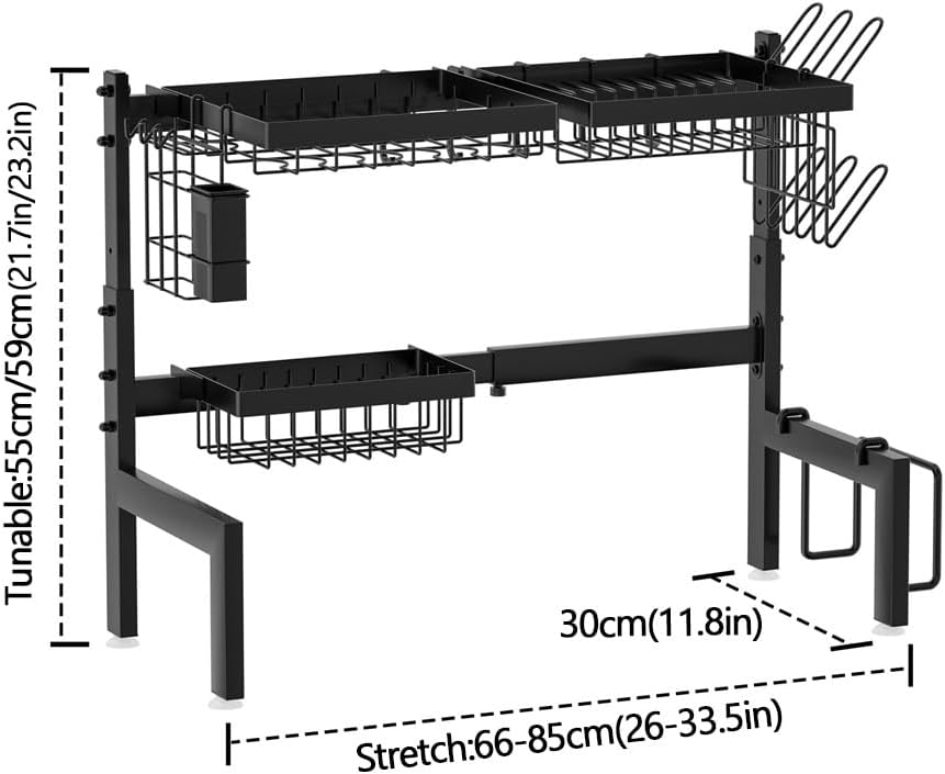 Adjustable Over the Sink Dish Drying Rack with Utensil Holder, Hooks & Cutting Board Rack for Kitchen Counter Storage - Home & Garden > DIY > Kitchen & Bathroom DIY - Rivercity House & Home Co. (ABN 18 642 972 209) - Affordable Modern Furniture Australia