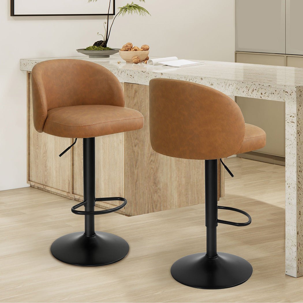 Adjustable PU Leather Bar Stool with Backrest and Swivel - Brown - Rivercity House & Home Co. (ABN 18 642 972 209) - Affordable Modern Furniture Australia