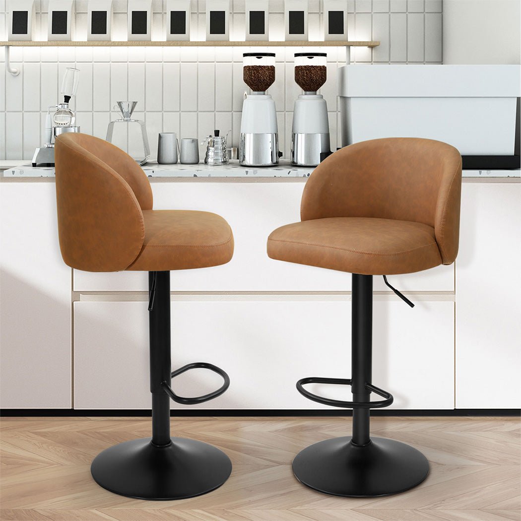 Adjustable PU Leather Bar Stool with Backrest and Swivel - Brown - Rivercity House & Home Co. (ABN 18 642 972 209) - Affordable Modern Furniture Australia