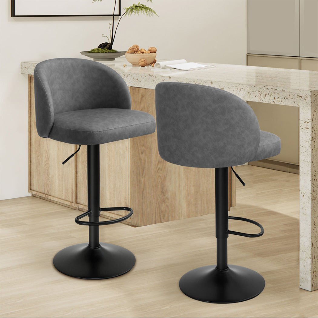 Adjustable PU Leather Bar Stool with Backrest and Swivel - Grey - Rivercity House & Home Co. (ABN 18 642 972 209) - Affordable Modern Furniture Australia