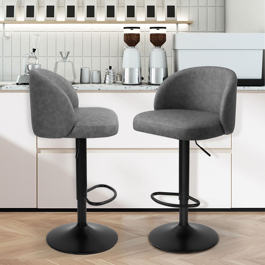 Adjustable PU Leather Bar Stool with Backrest and Swivel - Grey - Rivercity House & Home Co. (ABN 18 642 972 209) - Affordable Modern Furniture Australia