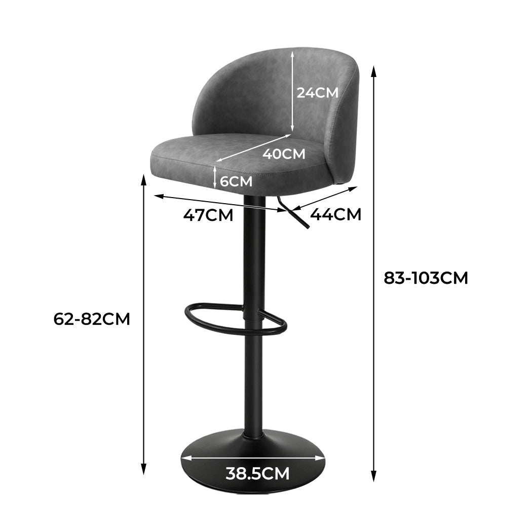 Adjustable PU Leather Bar Stool with Backrest and Swivel - Grey - Rivercity House & Home Co. (ABN 18 642 972 209) - Affordable Modern Furniture Australia