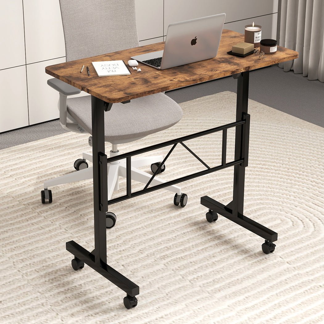Adjustable Standing Laptop Desk with Wheels 75 - 110cm Height - Brown - Rivercity House & Home Co. (ABN 18 642 972 209) - Affordable Modern Furniture Australia