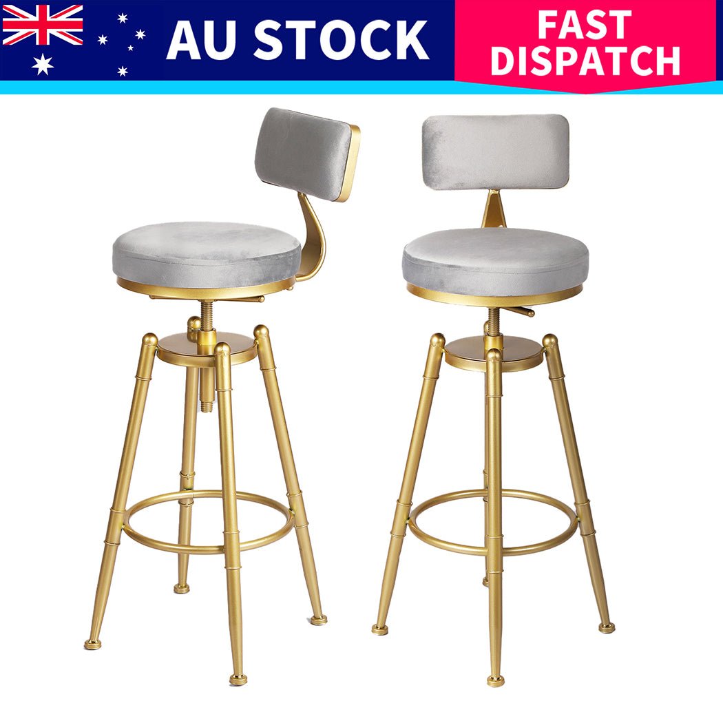 Adjustable Swivel Bar Stool Kitchen Chair with Velvet Seat - Grey - Rivercity House & Home Co. (ABN 18 642 972 209) - Affordable Modern Furniture Australia