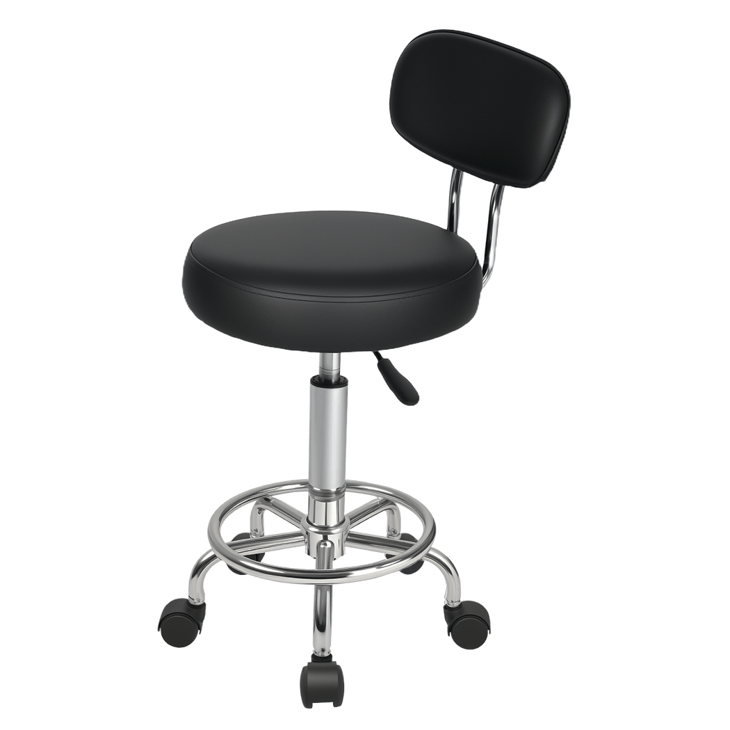 Adjustable Swivel Office Rolling Stool with PU Leather Seat - Black - Rivercity House & Home Co. (ABN 18 642 972 209) - Affordable Modern Furniture Australia