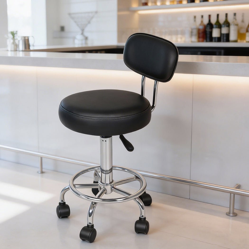 Adjustable Swivel Office Rolling Stool with PU Leather Seat - Black - Rivercity House & Home Co. (ABN 18 642 972 209) - Affordable Modern Furniture Australia