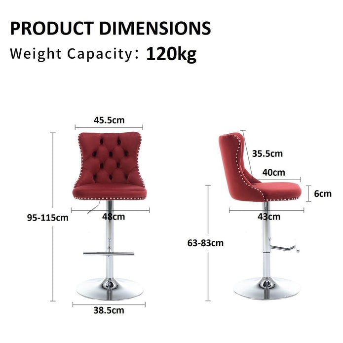 Adjustable Swivel Red Velvet Bar Stools with Tufted Back and Nailhead Trim, Counter Height, 2 - Pack - Chrome Metal - Furniture > Bar Stools & Chairs > Table & Bar Stools - Rivercity House & Home Co. (ABN 18 642 972 209) - Affordable Modern Furniture Australia