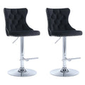 Adjustable Swivel Velvet Bar Stools with Tufted Back and Nailhead Trim, Counter Height, 2-Pack - Black
