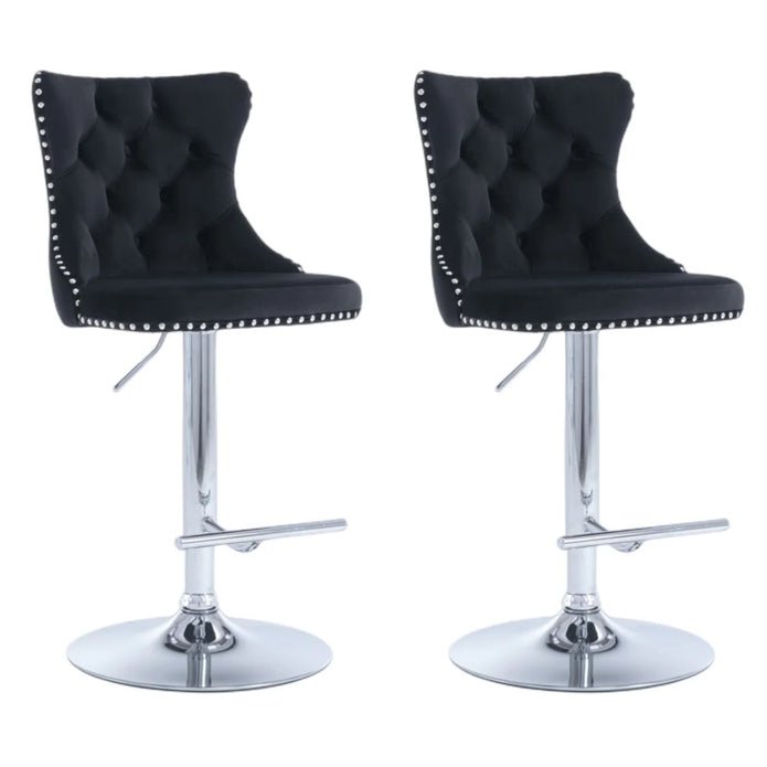 Adjustable Swivel Velvet Bar Stools with Tufted Back and Nailhead Trim, Counter Height, 2 - Pack - Black - Furniture > Bar Stools & Chairs > Table & Bar Stools - Rivercity House & Home Co. (ABN 18 642 972 209) - Affordable Modern Furniture Australia